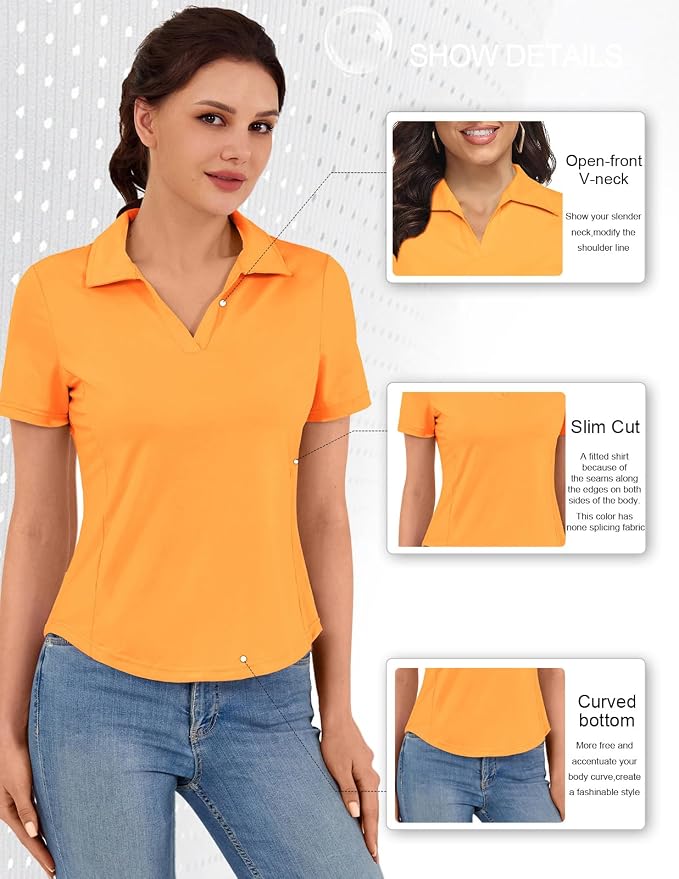 JACK SMITH Women's Golf Polo Shirt V Neck Short Sleeve Tennis Shirt Sun Protection Moisture Wicking Athletic Tops