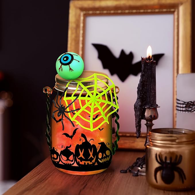 OCHIDO 12Pack Halloween Crafts for Kids, Halloween's Mason Jar with Accessories for Halloween Activities, DIY Lantern Jar Craft and Art Party Favor Supplies, Classroom Art Activities