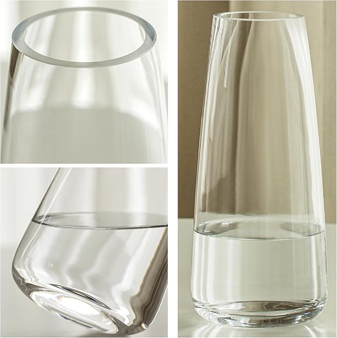 FANTESTICRYAN Modern Glass Vase, 8.7''H Decor Flower Vases, Crystal Clear | Crystal Clear Glass Fresh/Faux Floral Vases, For Home Office Table Centerpiece Decor Housewarming Wedding Gift for Lover