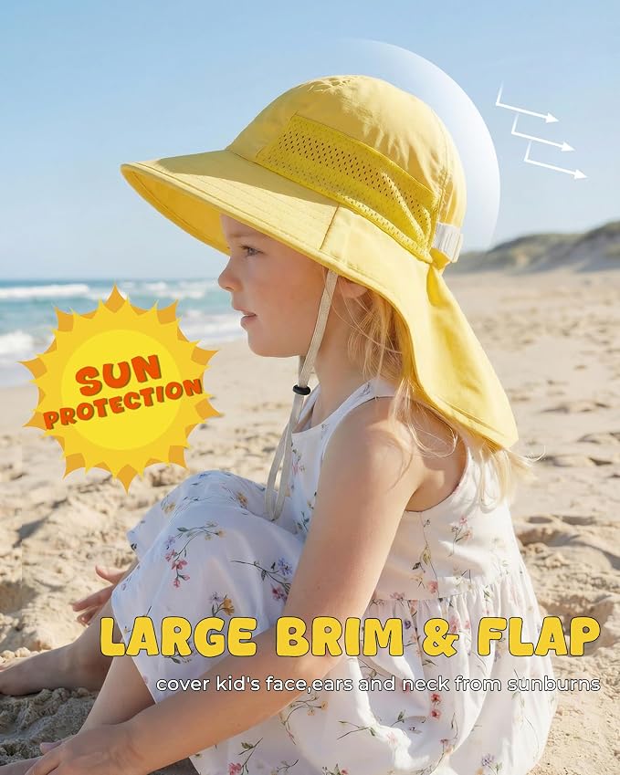 Toddler Baby Sun Hat Kids Summer Beach Essentials Adjustable Beach Hats with Bucket Wide Brim for Boys Girls Age 0-14 Years