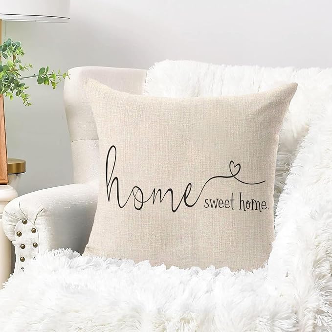 Home Sweet Home Quotes Farmhouse Pillow Covers 18x18 Inch,Farmhouse Decorative Lumbar Throw Pillow Case Cushion Cover,Housewarming Gift
