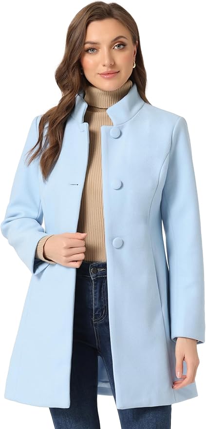 Allegra K Women's Winter Overcoat Mid-Long Stand Collar Single Breasted Coat Outerwear