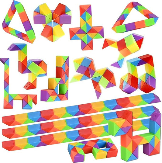 GOLDGE 40 Pack Mini Fidget Snake Cube Puzzle Toys - Party Favors & Goodie Bag Fillers, Travel Toys for Kids Ages 4-8, Rainbow Colors - Bulk Birthday & Back to School Gifts - Stocking Stuffers