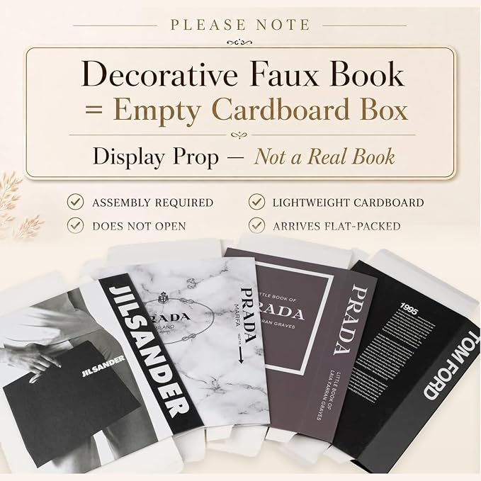 4 Pcs Decorative Books | Faux Marble Cardboard Coffee Table Decor | Minimalist Modern Look - Not Real, No Pages Inside - Arrives Flat, Tool-Free 2-Min Setup