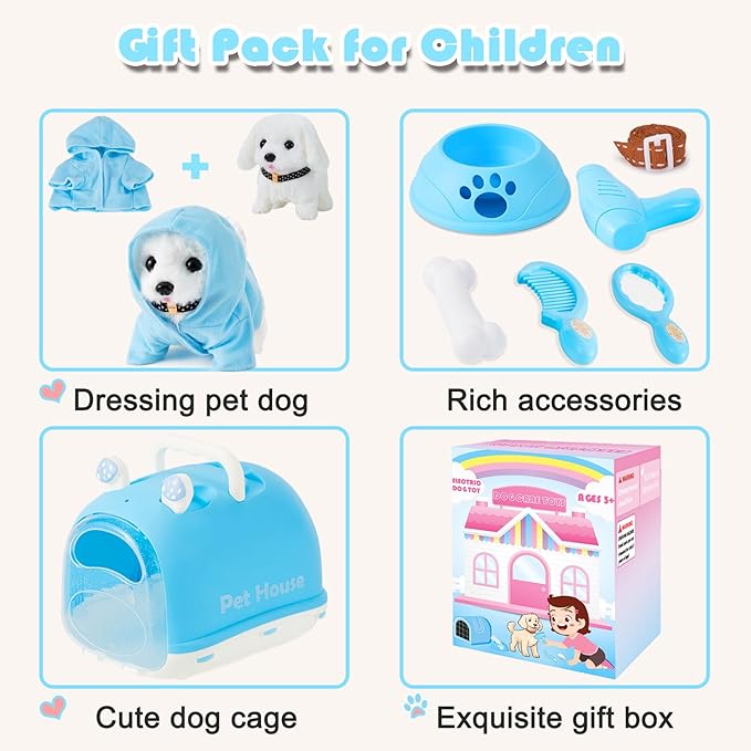 Dog Toys for Kids Girls, Walking and Barking Electronic Interactive Plush Puppy Toy Set and Pet Care Toy Set Accessories, Pretend Playset for Toddlers, Girl Role Play Gift for 3 4 5 6 Year Old