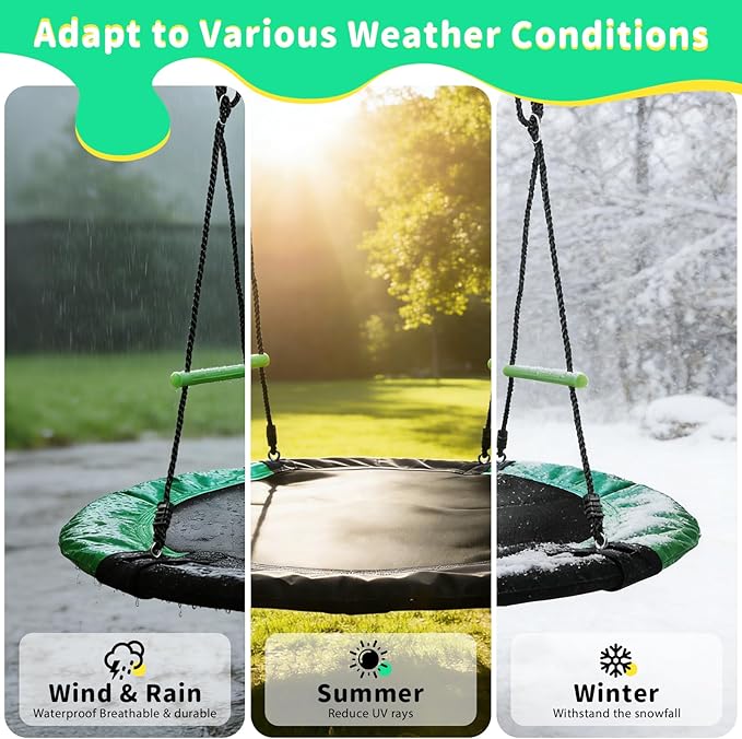 YSEJOMP 4FT Round Tree/Saucer Swing with Handles -Made of Sturdy Frame,PP Mat,Adjustable Multi-Strand Ropes,Safe and Durable for Yard Garden Playground Park (Black and Dark Green, 48 inches)