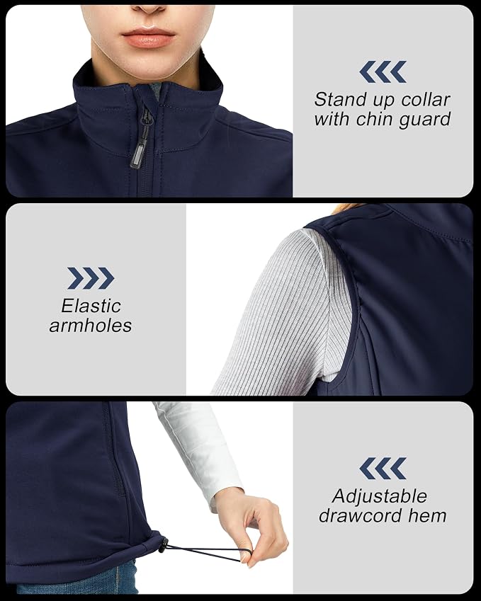 Outdoor Ventures Women's Lightweight Softshell Vest Windproof Fleece Lined Zip Up Sleeveless Jacket for Running Hiking Golf