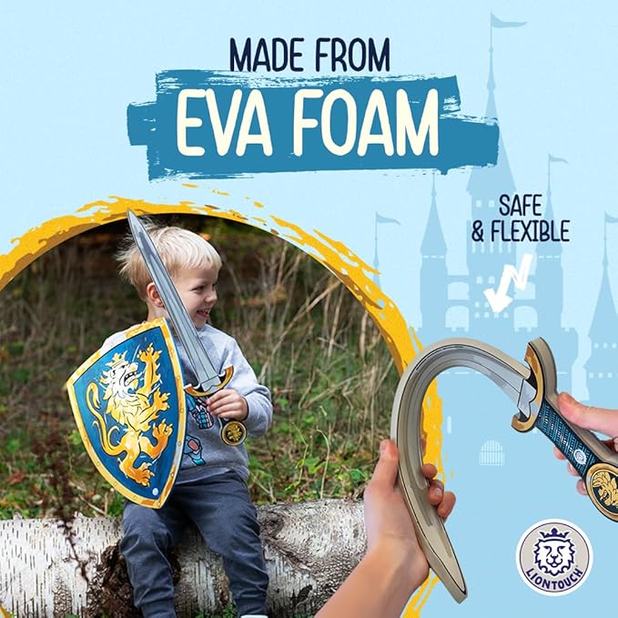 Liontouch - Noble Knight Foam Sword & Shield for Kids, Blue - Age 3-8 Years | Durable & Safe Medieval Toy Set | Weapons & Battle Accessories for Pretend Play, Dress Up & Knight Costumes for Boys