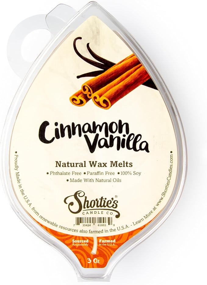 Shortie's Candle Company Cinnamon Vanilla Natural Soy Wax Melts - 1 Highly Scented 3 Oz. Bar - Made with 100% Soy and Natural Fragrance Oils - Phthalate & Paraffin Free, Vegan, Non-Toxic