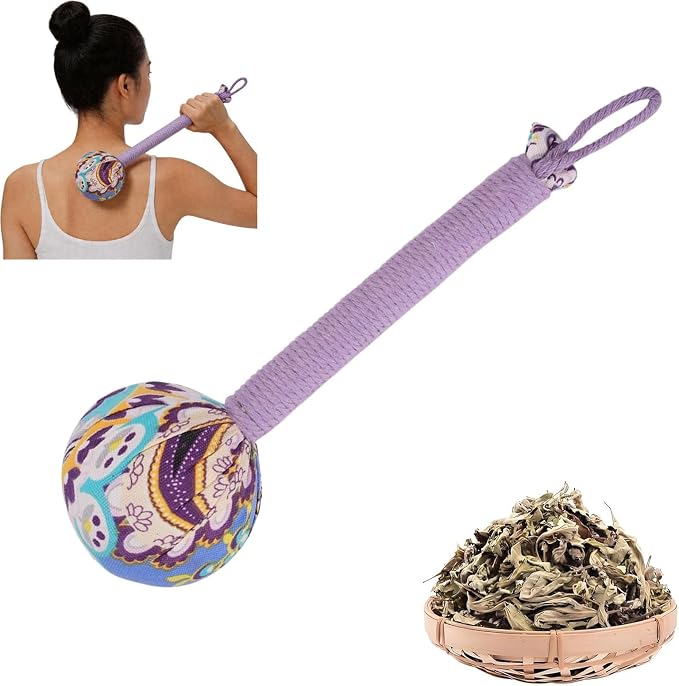 Manual Massage Hammer, Mugwort Massage Hammer, Handheld Body Percussion Tool for Back Neck Shoulder Leg Muscle Relief 26cm-Purple