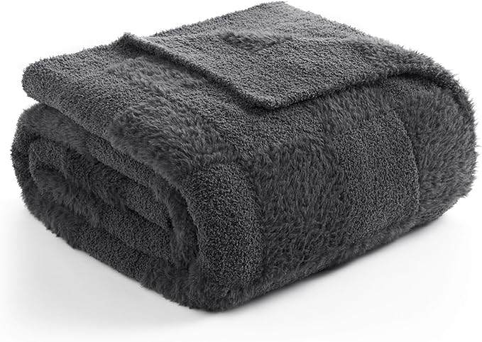 Snuggle Sac Faux Fur Throw Blanket for Couch, Knitted with Microfiber Fancy Yarn Blanket, Cozy Soft Warm Blankets for Sofa Bedroom Living Room,Solid Dark Grey,50x60 inches