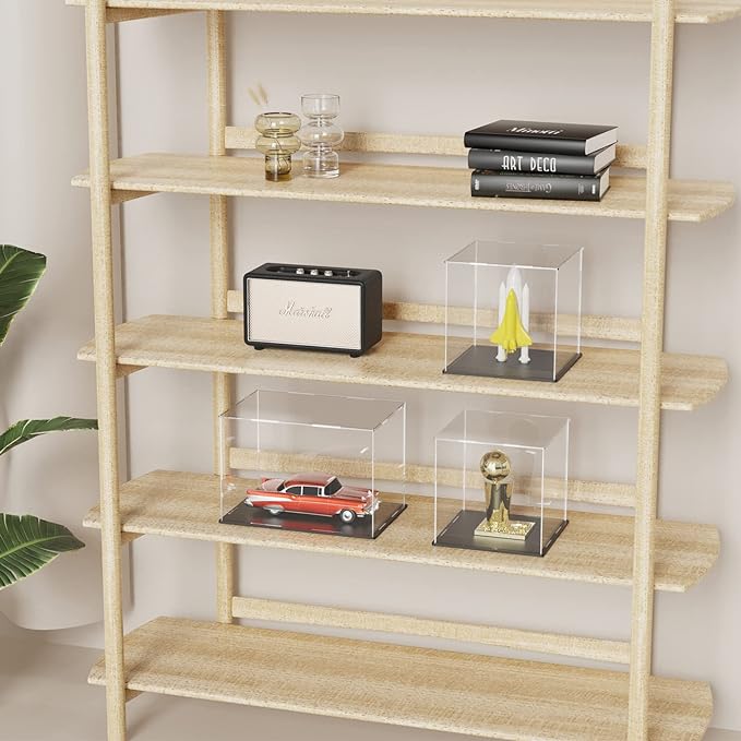 SVENJBB Acrylic Display Case, 6x6x6 Inch Cube Acrylic Boxes for Display, Clear Display Cases with Matte Black Base and Lid for Collectibles and Figures