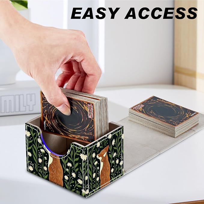 DEGDFSGR Card Game Storage Box for TCG MTG Commander Deck Box Organizer Trading Card Case Storage Box Magnetic Closure Creative Pattern Up to 200 Cards, The Fox is on The Grass