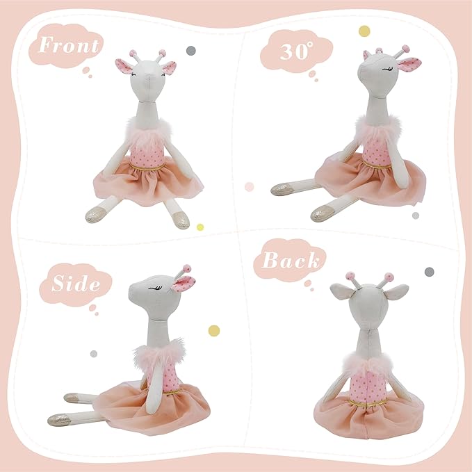 Giraffe Stuffed Animals for Girls,15.7" Pink Deer Plushies with Lace Skirt,Cute Stuffed Animal for Girls