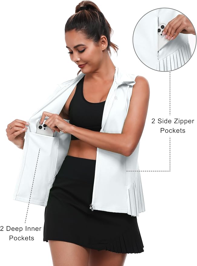 Little Donkey Andy Women's Golf Vest Outerwear | Pleated Hem Sleeveless Athletic Jacket for Running Yoga Tennis