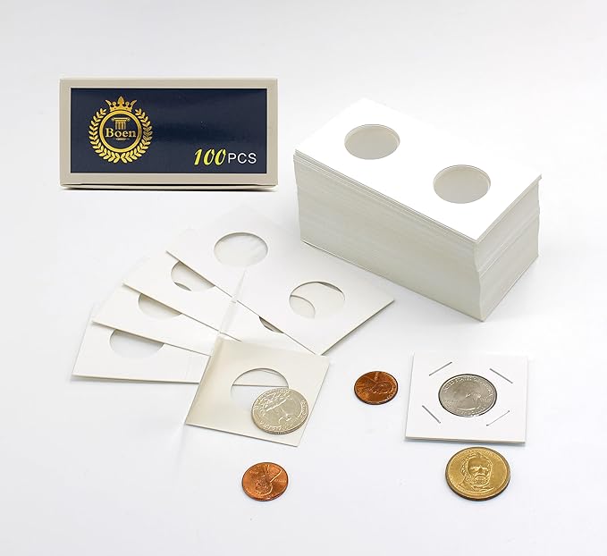 Boen 300PCS Coin Flips 29mm /(1.14 inch). Coin Flips 2x2 for Small Dollar. Coin Holders for Colletors The Coin Collection Supplies The Coin Cardboard Coin Flips for Coin Collection