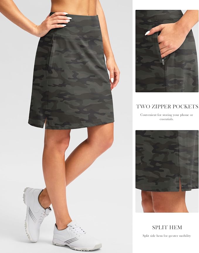 G Gradual 20" Skorts with Pockets Knee Length Golf Skirt | Built in Soft Shorts, High Waisted, Tummy Control, Breathable, Long Skorts for Athletic, Tennis, Dressy, Casual, Summer
