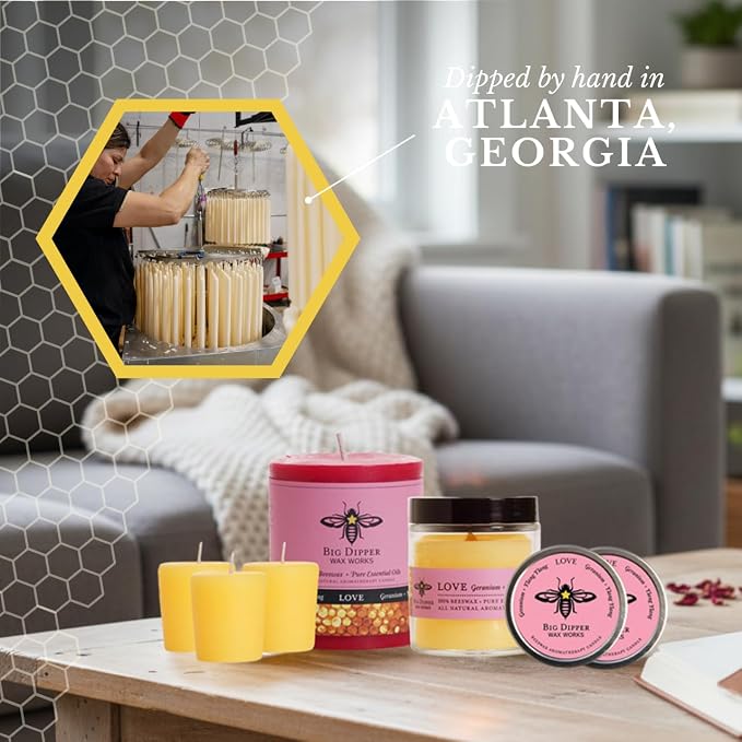 Big Dipper Wax Works Beeswax Aromatherapy Candle, Love, Small Tin, Geranium & Ylang Ylang Scented, 12-Hour Burn, Pure Essentail Oils, 1.5" x 1", Travel Size