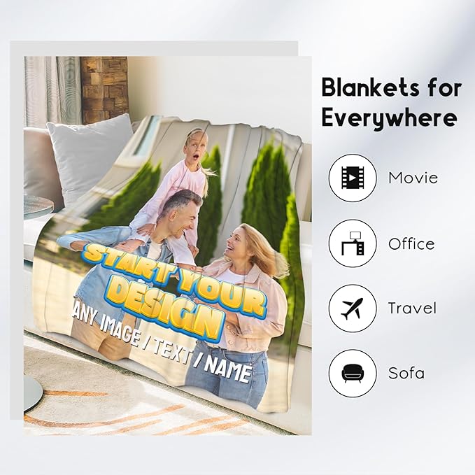 Personalized Blanket with Picture Name - Custom Photos Blankets Gift - 4 Sizes Soft Throws for Boys Teens Adults