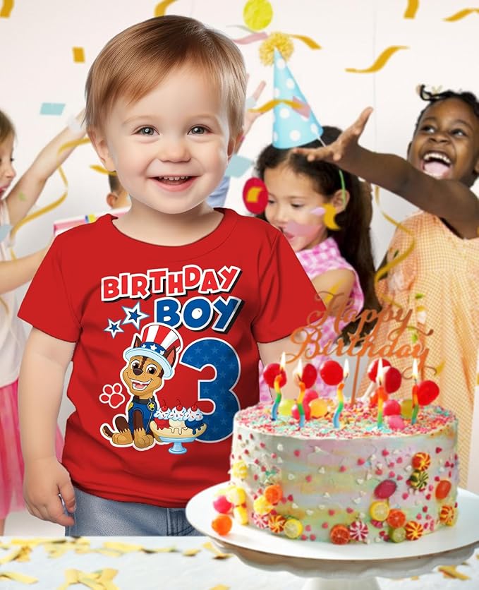 Paw Patrol Chase 3rd Birthday Boy Shirt - Toddler T-Shirt Gift Outfit for Party - Clothes for 3 Year Old Boys
