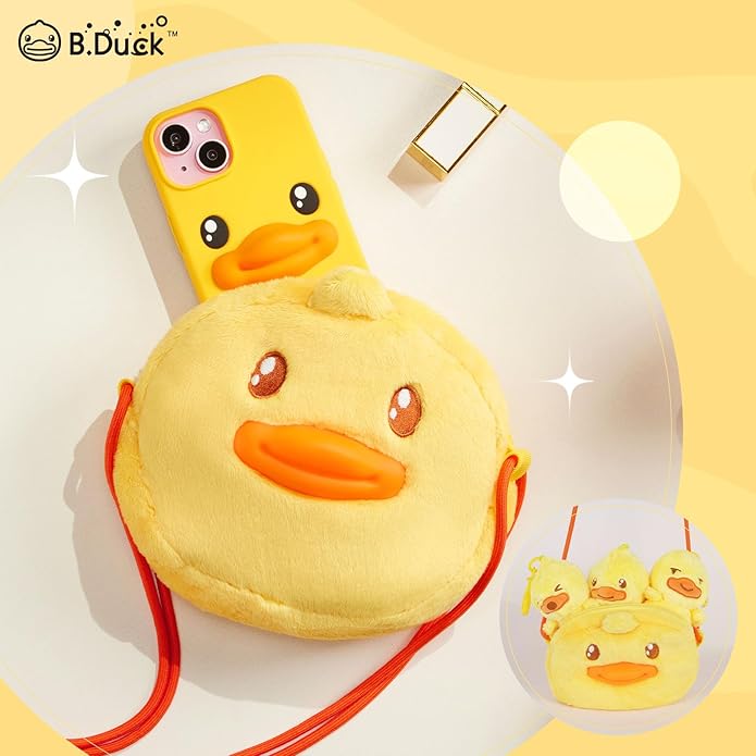 B.DUCK Plush Purse Crossbody Bags Kawaii Handbag with Zipper Cute Duck Shoulder Bag Coin Wallet Toy Purse for Gifts
