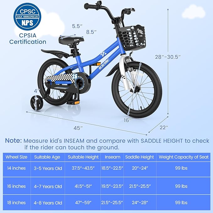 BABY JOY Kids Bike, 12 14 16 18 20 Inch Children Bikes for Boys Girls Teens 3-8 8+ Years w/Training Wheels or Kickstand, Handbrake, Coaster Brake & Removable Basket, Kids Bicycle of Multiple Colors