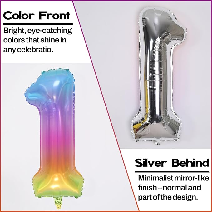 3rd Birthday Balloons for Boys, 40 Inch Foil Self Inflating Rainbow Number 3 Balloon, Large Mylar Colorful Multicolor 3 Balloon Number for Kids 3 Yeal Old Birthday Party Decor Anniversary Decorations
