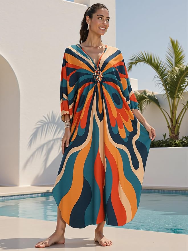 Mumu Dresses for Women Plus Size, Bohemian Kaftan Beach Cover Up Long Maxi Nightgown Soft Loungewear