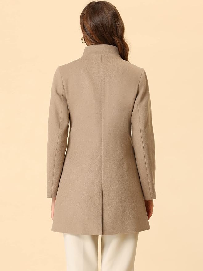 Allegra K Women's Winter Overcoat Mid-Long Stand Collar Single Breasted Coat Outerwear