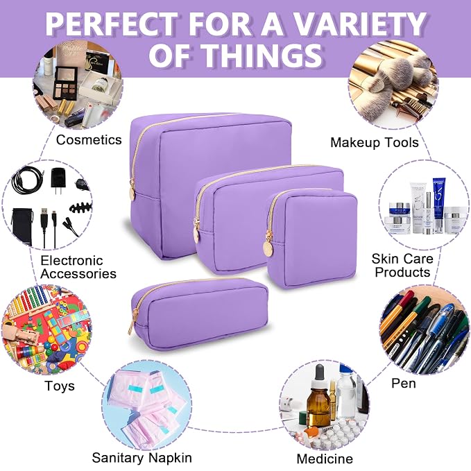 UIXIZQ Small Makeup Bag Pouch for Purse, Nylon Travel Toiletry Storage Bag Cute Preppy Cosmetic Bag for Women Girls, Waterproof Makeup Organizer Bag Pouch Skincare Bag Purse with Zipper (Small-Grape)