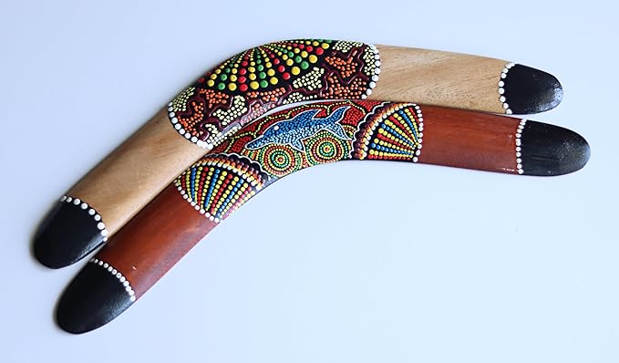 RaanPahMuang Thai Made Australian Aboriginal Art Decorative Boomerang, Dotted Dream - Orange Brown