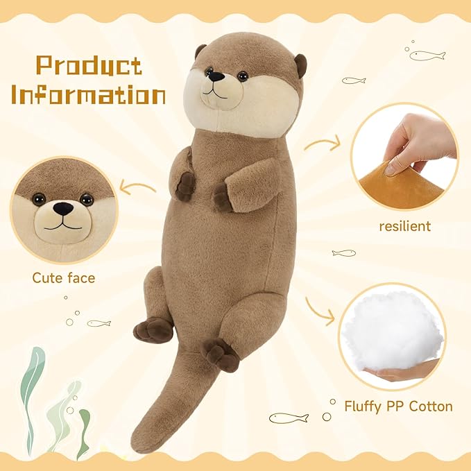 Tezituor 39 inch Giant Otter Stuffed Animal, 3ft Long Otter Plush Body Pillow, Hugging Soft Stuffed Ocean Otter Plush for Sleeping Kids Girlfriend