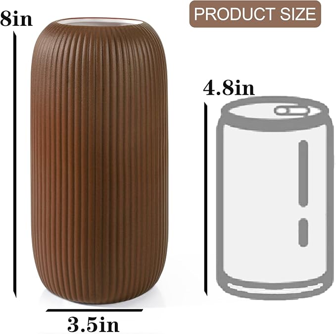 Ceramic Vase for Flowers – Modern Small Ribbed Textured Flower Vase for Home Decor, Pampas Grass, Decorative, Farmhouse, Coffee Table, Kitchen Centerpieces, Bookshelf and Home Living (Caramel)