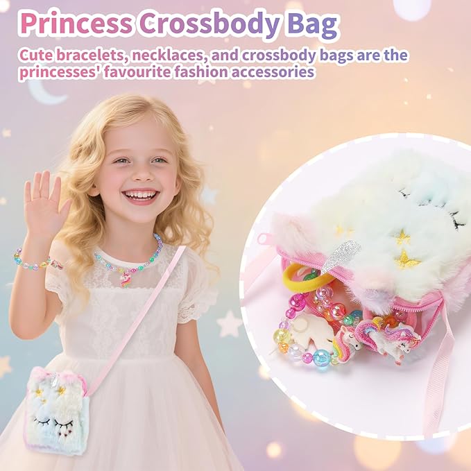 Unicorn Gifts for Girls Age 3 4 5 6 7 8 Years Old, Unicorn Toys for Girls with Glow in The Dark Blanket Light Up Star Pillow Eye Mask Crossbody Bag, Birthday Gifts for Daughter Niece