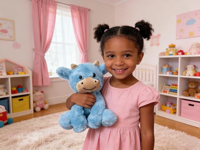 Cute Cow Plush Stuffed Animal Doll Toy 8 inch for Girls Boys (Siting Cow CAI Blue)
