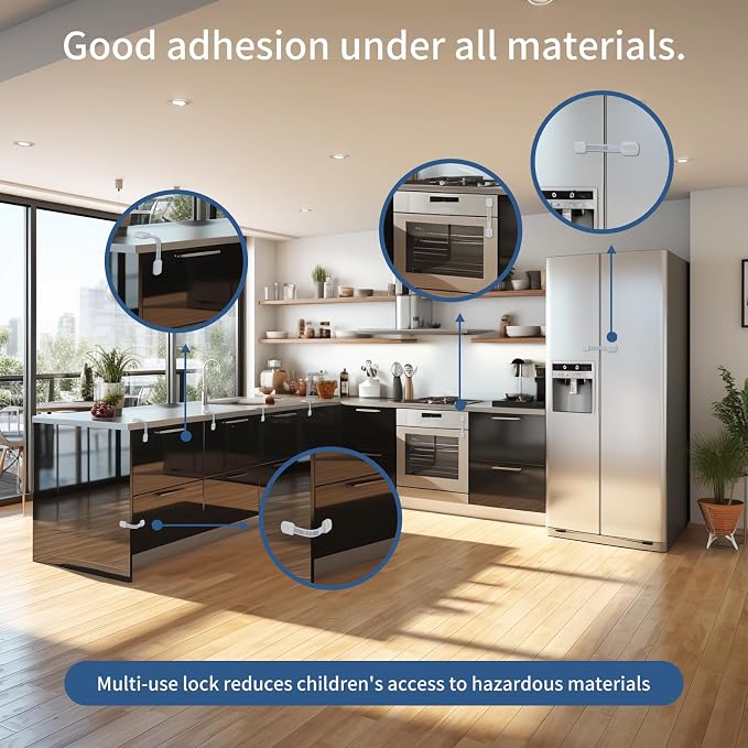 Child Proof Cabinet Locks - Cabinet Locks Baby Proofing with 3M Adhesives for Refrigerator, Oven, Cupboards, Toilet Seat - Adjustable,Easy Installation,No Drilling (24 Pack) | Strong adjustable adhesive straps for cabinet, drawer, fridge, toilet & oven...