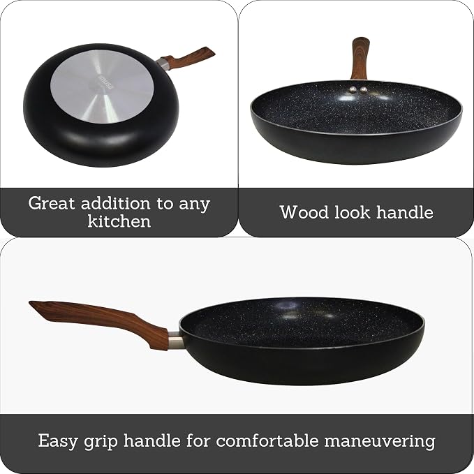 IMUSA 12 Inch Madera Aluminum Speckled Black Ceramic Fry Pan | Ideal for Searing and Sautéing, Great for Family Meals