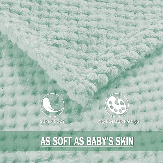 Exclusivo Mezcla Soft Waffle Fleece Bed Blanket Twin Size, Mint Green | Lightweight Plush Blanket for Bed, Couch, Sofa, Cozy Fluffy Design for Bedroom, Guest Room, All Season, 60x80 Inches