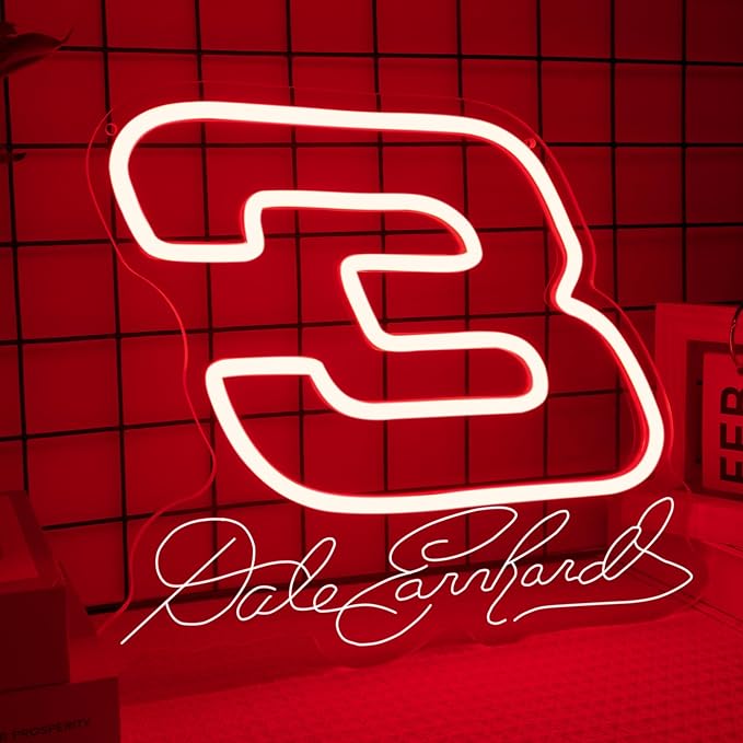 Dale Earnhardt's 3 Neon Sign Legends Never Die Neon lights Racing Themed Light Sign Tribute to The Intimidator for Wall Decor Neon Light for Racing Fans and Man Caves Gifts(12.9 * 10.7in)