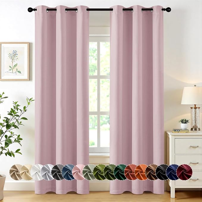 MIULEE Blackout Curtains for Bedroom 2 Panels 40 x 84 Inch Long Blush Pink | Thermal Insulated, Living Room Darkening Grommet Drapes, Noise Reducing, Light Blocking Window Treatments