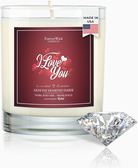 I Love You Surprise Candle with Diamond Inside | Foreverwick Candles | Scented Soy Candles Gifts for Women Anniversary Candle Wax | Romance Candles All-Natural Organic Soy Candle 14oz | 70h