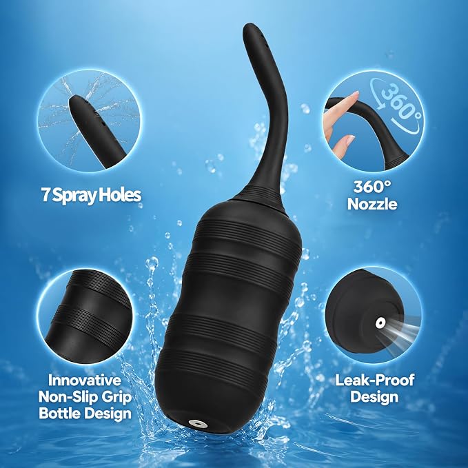 Anal Douche for Men Women, Portable Enema Cleansing Kit with 7 Spray Holes, Flexible Tube & Non-Slip Textured Bottle with Travel Storage Bag for Colon Cleansing & Daily Hygiene