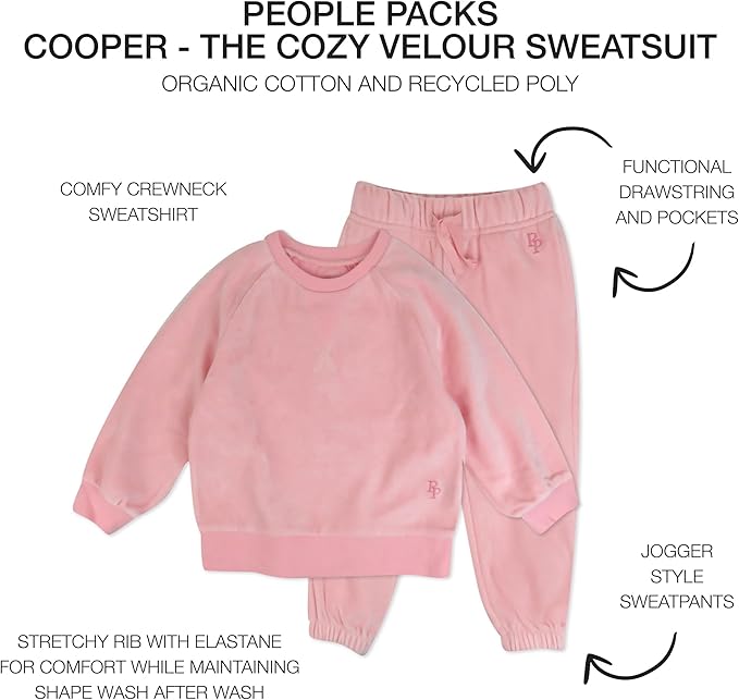 Cooper II People Packs - The Plush Organic Cotton Velour Sweatsuit, 2-Piece Top Pants Set, Baby and Toddler