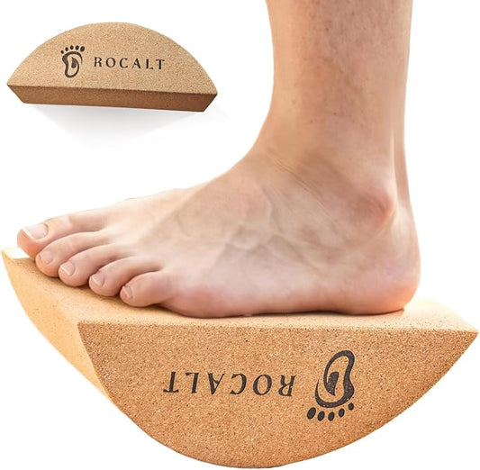 Rocalt Cork Yoga Blocks, Half Moon Foot and Calf Stretching Tool | high-density cork, curved ergonomic shape, 9.4 x 3.3 x 3.9 in, for arches, ankles, Pilates and travel