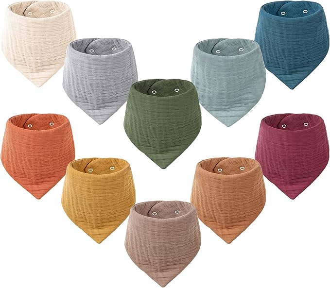 Konssy Muslin Baby Bibs 10 Pack Baby Bandana Drool Bibs 100% Cotton for Unisex Boys Girls