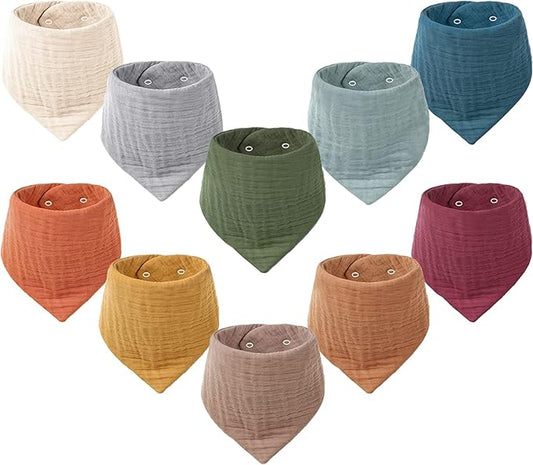 Konssy Muslin Baby Bibs 10 Pack Baby Bandana Drool Bibs 100% Cotton for Unisex Boys Girls
