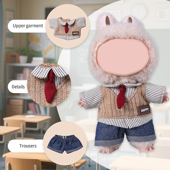Coolcandy 17cm Doll Clothes, Fashionable Dolls Outfit with Accessories Suit, Stylish Adorable Dolls Clothes Set, Soft Fabric, Detailed Stitching(Doll Not Included)