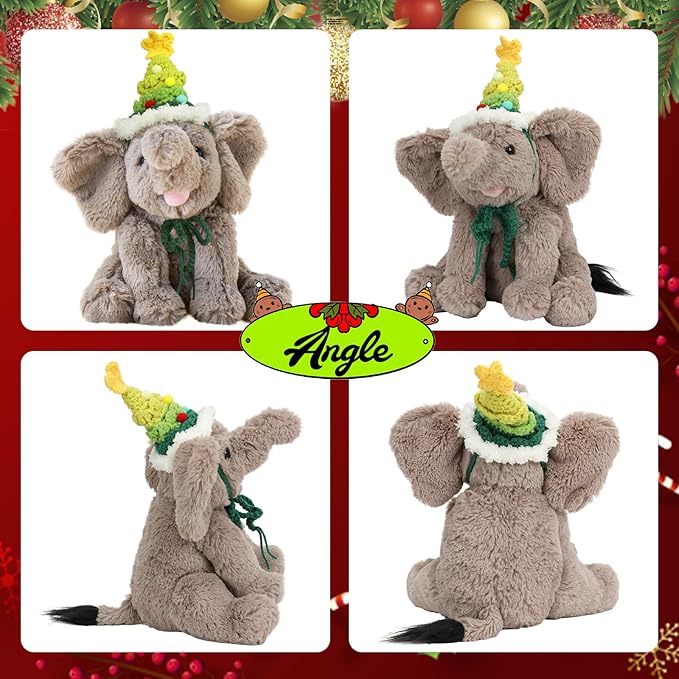 Hopearl Adorable Christmas Plush Calf Elephant Toy Floppy Elephish Ultra Xmas Soft Stuffed Animal for Boys Girls Kids Toddlers, Gray, 9''