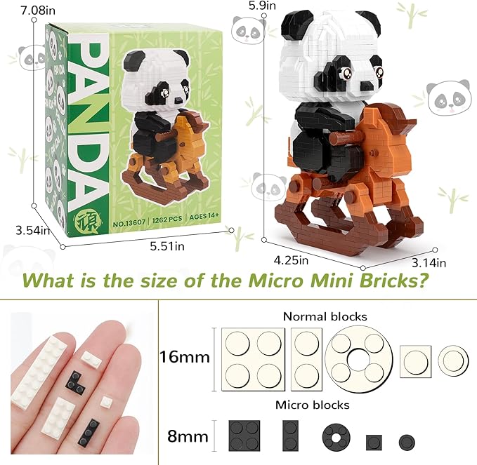 QLT QIAOLETONG Mini Animals Building Blocks Sets for Goodie Bags, Party Favors for Kids 12+ 14+, 1262 PCS Small Set Micro Mini Cute Panda Building Toy Bricks for Adults, Birthday, Carnival Prizes