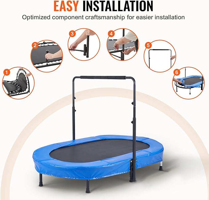 VEVOR 5FT Trampoline 50"/55"/56 * 35" for Indoor/Outdoor use for Toddlers, Foldable Mini Baby with Foam Handle, Recreational Birthday Gift